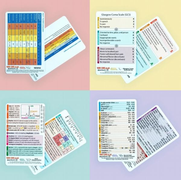 YardCard Badge Card Set (Bloods, ECG, NEWS2, GCS/SBAR) - Lanyard Cards for Healthcare Students